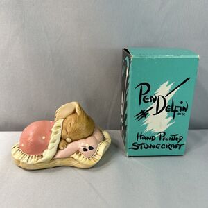 Vintage Pendelfin Handpainted Stone Craft Snuggles Pink Sleeping Bunny Rabbit